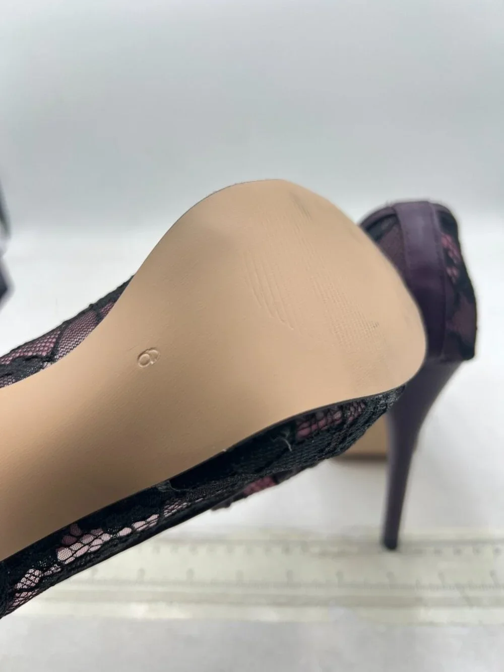 XYD Purple Lace Bows Peep Toe Pumps Platform Stilettos High Heel Slip On Shoes